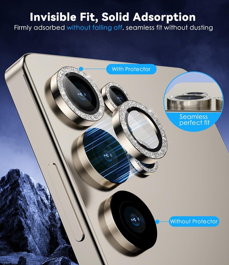 CloudValley for Galaxy S25 Ultra Camera Lens Protector Bling, 9H Tempered Glass + Aluminum Alloy Lens Protective Ring [Glitter Decoration] Ultra-HD Tempered Glass Cover,Glitter Titanium Gray - Image 4